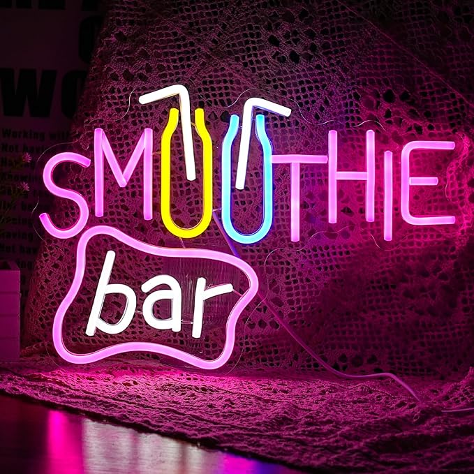 Smoothie Bar Neon Sign Dimmable Led Drink Milk Tea Neon Light For Wall Decor Neon Light Bar Sign By USB Powered Light Up Cool Smoothie Sign For Living Room Store Beverage Shop Restaurant Bar (Multicolour 15.9‘’*11.2‘’ ）