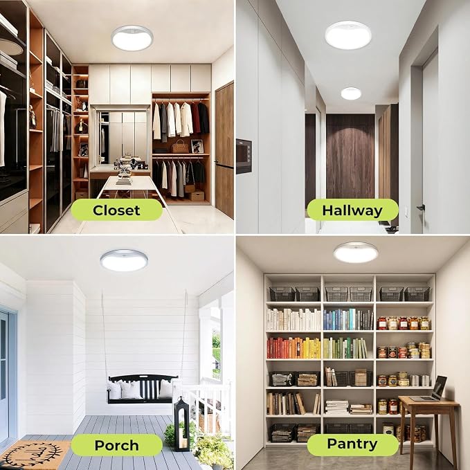 hepside Motion Sensor Ceiling Light Wired, 3000K/4000K/6500K LED Flush Mount Ceiling Light Fixture, 12Inch 24W Motion Sensor Light with Timer for Closet Stair Porch Hallway Pantry,White