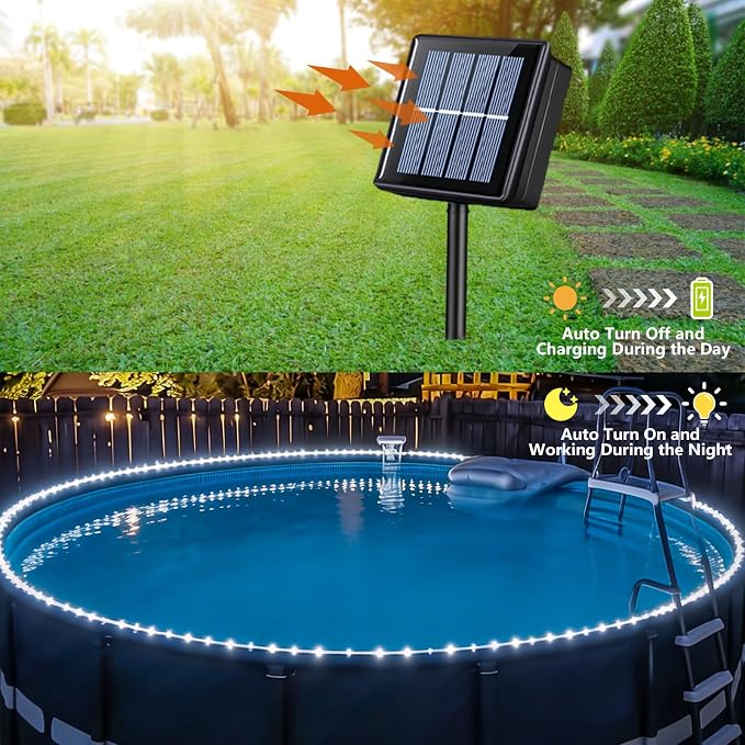 YEGUO Solar Rope Lights Outdoor Waterproof, 2 Packs Each 33ft 100 LED String Lights, 8 Modes Fairy Lights in Clear Thin Tube(White)