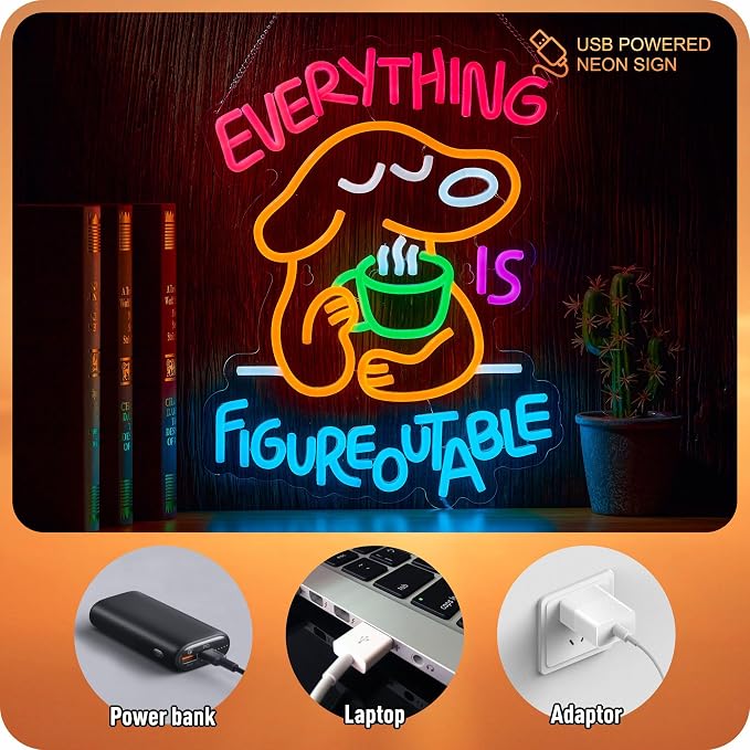 Everything Is Figureoutable Neon Sign Dog Pet Positive Affirmation LED Light for Wall Decor Multicolored Light Up Signs for School Classroom Party Store Home Compatible with Timer
