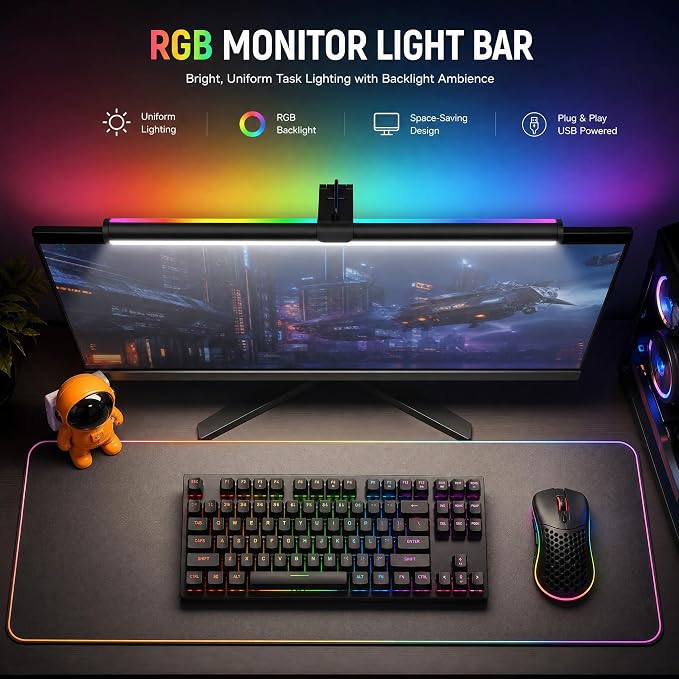 Lpraer Monitor Light Bar, 16'' Computer Monitor Lamp for Home Office Gaming,Touch Control USB Reading Desk Lamp with Stepless Dimming for Flat & Curved Monitor