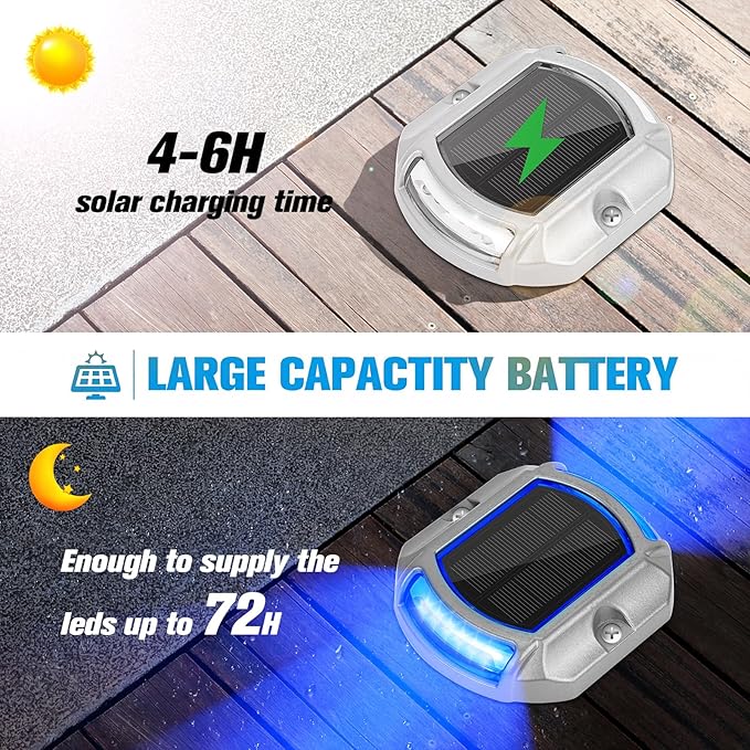 VOLISUN Solar Driveway Lights Dock Deck Lights 12 Pack,2 Colors in 1, LED Solar Powered Waterproof Outdoor Warning Step Light for Driveway Sidewalk Pathway (White/Blue),Auto On/Off