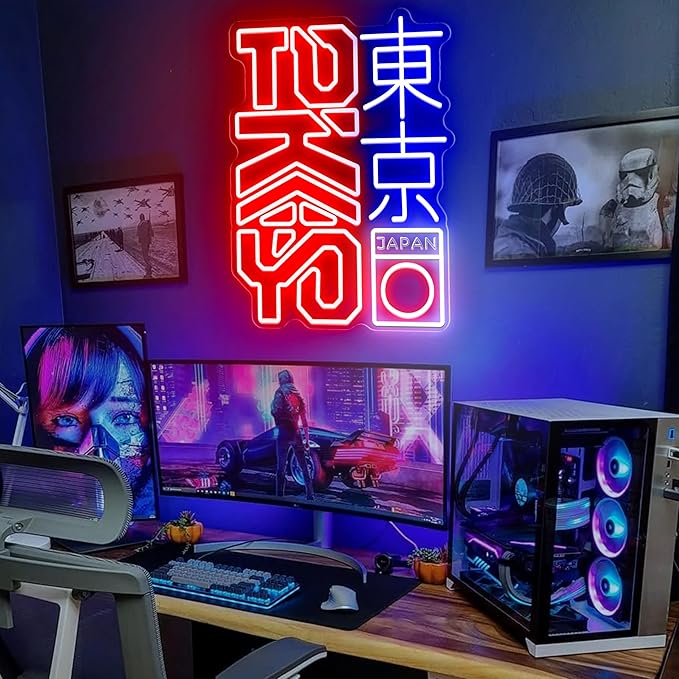 Tokyo Neon Sign Dimmable Vibrant Japanese Kanji Art for Room Decor LED Neon Light Up Hanging Sign for Bar Pub Party Bedroom Home Decor 11.81"x16.14"