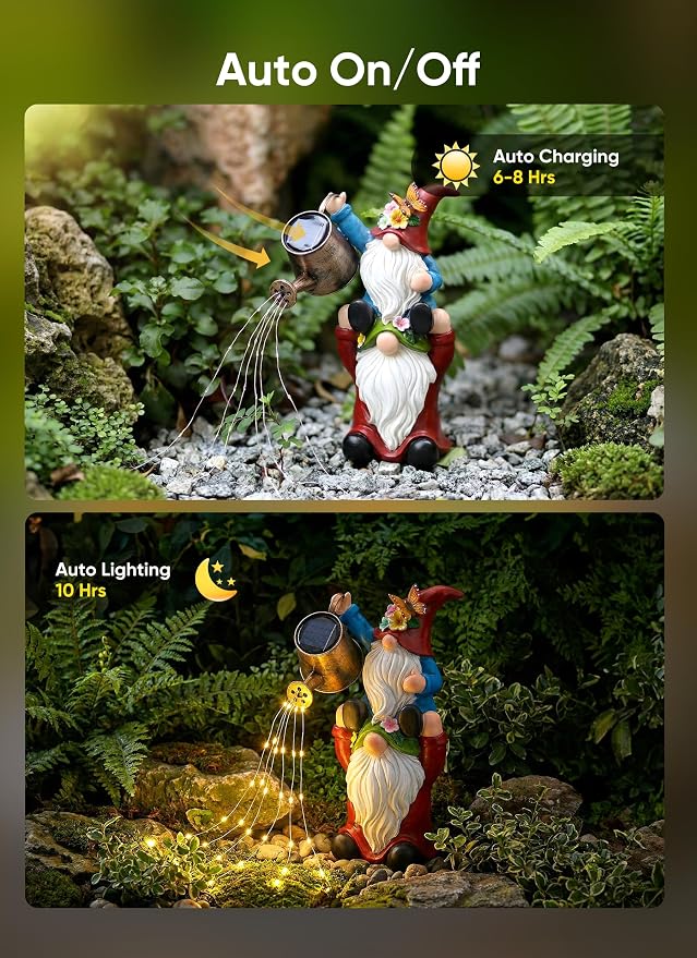 Brightown Solar Garden Gnomes Outdoor Statue with 36 LED Lights | Hand-Painted Resin, IP65 Waterproof Garden Decor for Patio Lawn Yard Christmas Decorations, Unique Gnomes Gifts for Mom