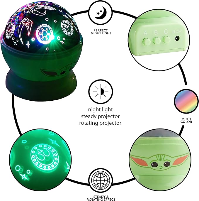 Star Wars The Mandalorian Featuring Grogu Rotating LED Projection Kids Lamp and Nightlight