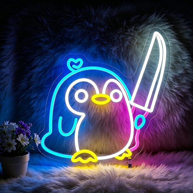 Penguin Neon Sign Led Sign Neon Signs for Wall Decor Neon Lights | Penguin Led Light Up Sign, Blue Game Room Decor, Boys Gift, Party, Wall Decor, 5V USB Powered