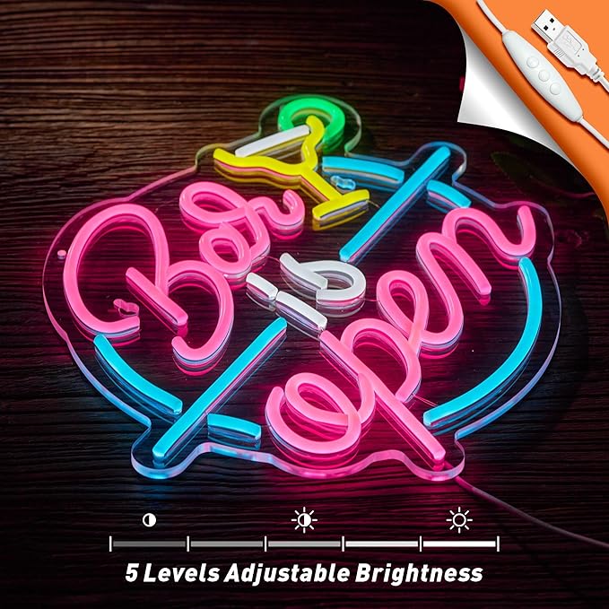 Bar Open Neon Sign for Wall Decor Open Beer Home Bar LED Light up Signs with Dimmer for Pub Party Man Cave Room Art Decor Gift