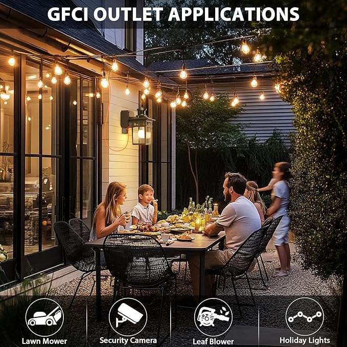2 Pack Porch Light with GFCI Outlet, Black Dusk to Dawn Motion Sensor Outdoor Lights, 3-Mode Wall Exterior Lighting Fixture, Waterproof Outside Lights Sconce for House Front Door Patio Garage