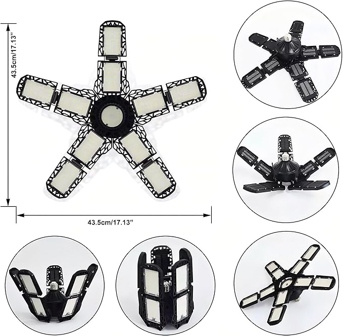 Five Leaf Super Bright 6500K Daylight Deformable LED Garage Lights - 180W