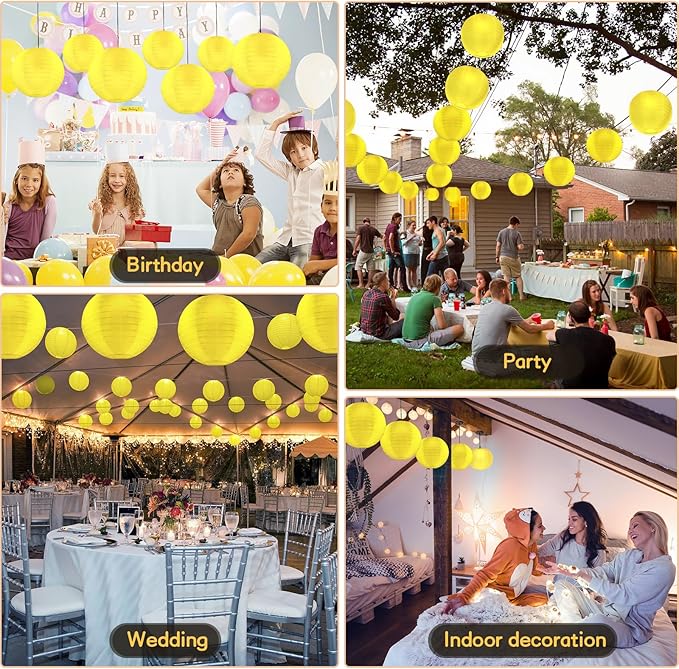 KNONEW 10 Pack 10‘’ Yellow Outdoor Silk Lanterns Decorative Party Hanging Waterprooof Chinese Round Lanterns for Weddings, Birthdays, Parties Decoration (No Light Bulbs Included)