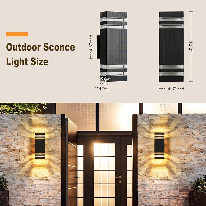 LMP Dusk to Dawn Outdoor Lighting, Wall Sconce with 5w LED Bulbs, Outside Lights for House IP65 Waterproof Aluminum Up and Down Outdoor Lights for House, Garage, Porch, Doorway