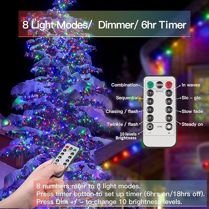 33ft 100 LED Outdoor String Lights, Multi Color Fairy Lights Battery Operated with Remote, Led Twinkle Lights for Bedroom, Backyard, Wedding, Tree, Mason Jar, Wall, Centerpiece, Christmas