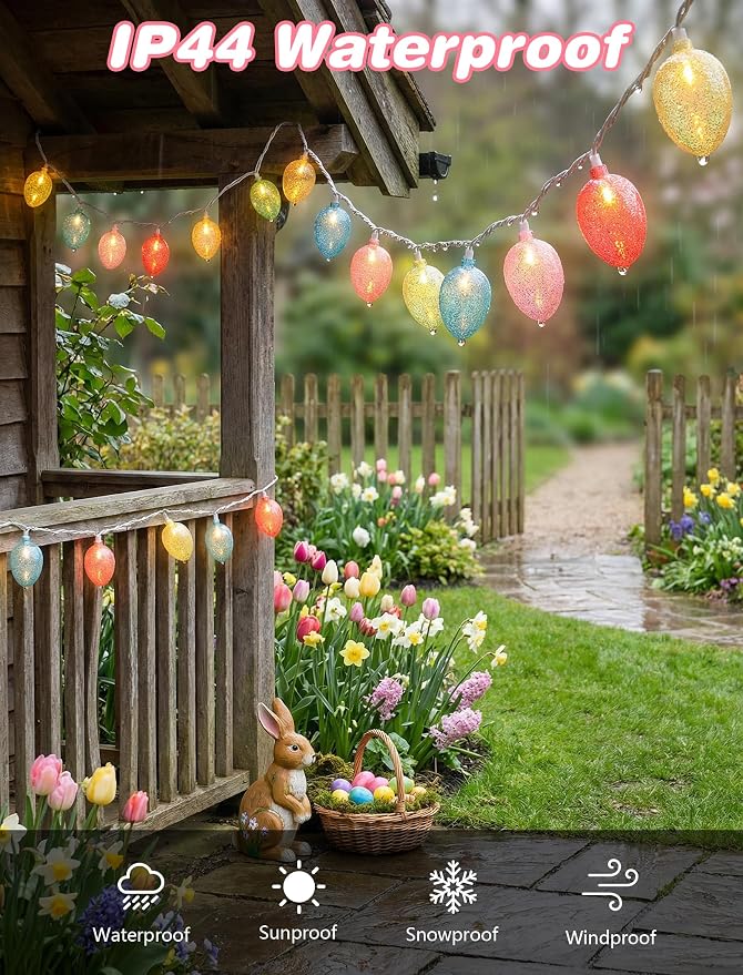 Easter Lights String, 8.5Ft Easter Decoration String Lights with 10 Easter Egg Lights, Multicolor Egg String Lights Plug in for Outdoor Bedroom Party Holiday Home Spring Themed Tree Eggs Decor
