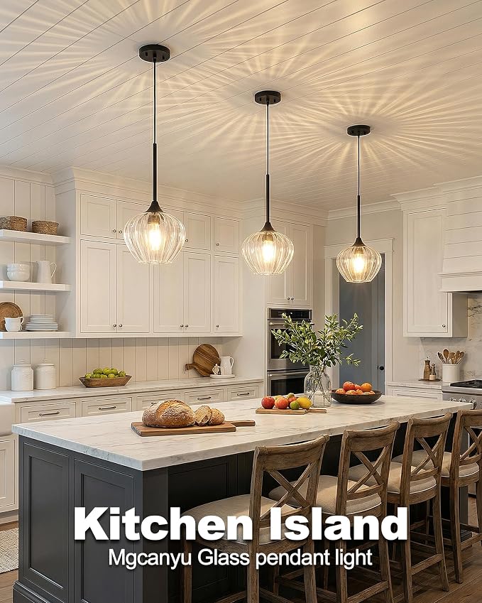 Glass Pendant Lights for Kitchen Island, 7.7" Modern Matte Black Pendant Light Fixtures Small Farmhouse Hanging Light for Kitchen, Dining Room, Sink, Bathroom