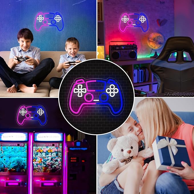 Gamer Neon Sign, Led Light for Gaming Room Wall Decor, Dimmable Neon Light for Boys Room Decor, Blue and Pink Light Up Signs for Man Cave & Bedroom, Gamer Gifts for Teens, Boys, Kids