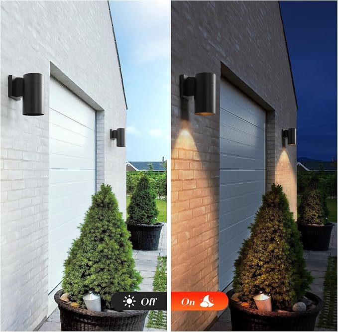 QQCherry 2 Pack Modern Outdoor Wall Light - Aluminum Outdoor Porch Sconce for House, Patio, Garage, Doorway & Entryway - Stylish Waterproof Exterior Lighting for Outside(Black,E26)