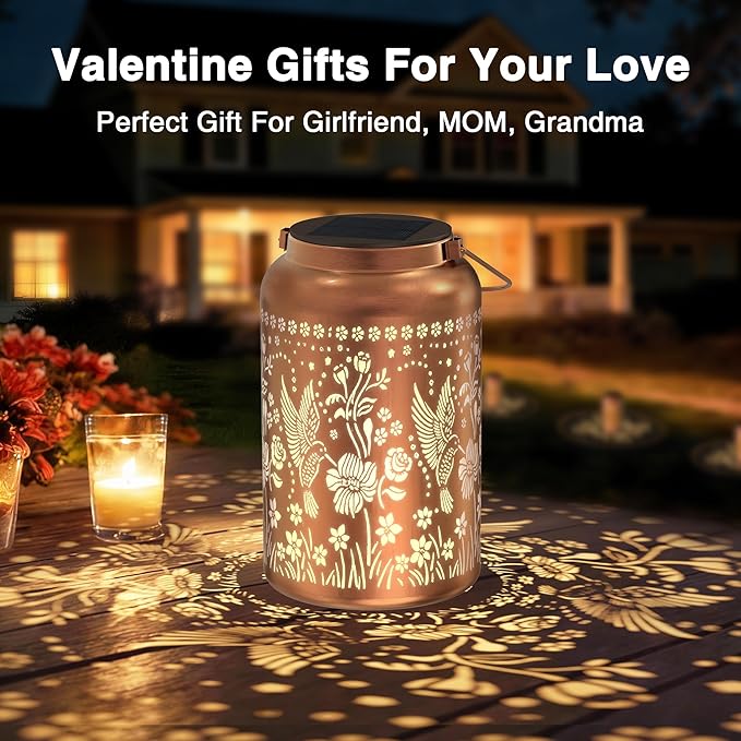 Birthday Gifts for Women Girl Mom Grandma,Solar Lanterns Outdoor Waterproof,Hummingbird Solar Lantern ,Metal Hanging Solar Lantern for Yard,Garden,Porch Landscape Deconrations-1 Pack