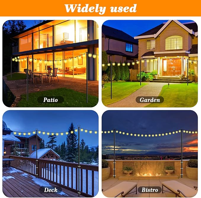 2 Pack String Light Poles,10 Ft Light Poles for Outside String Lights,Outdoor Lights Pole with Fork,Metal Poles Stand for Patio Deck Backyard (10FT 2 Pack)