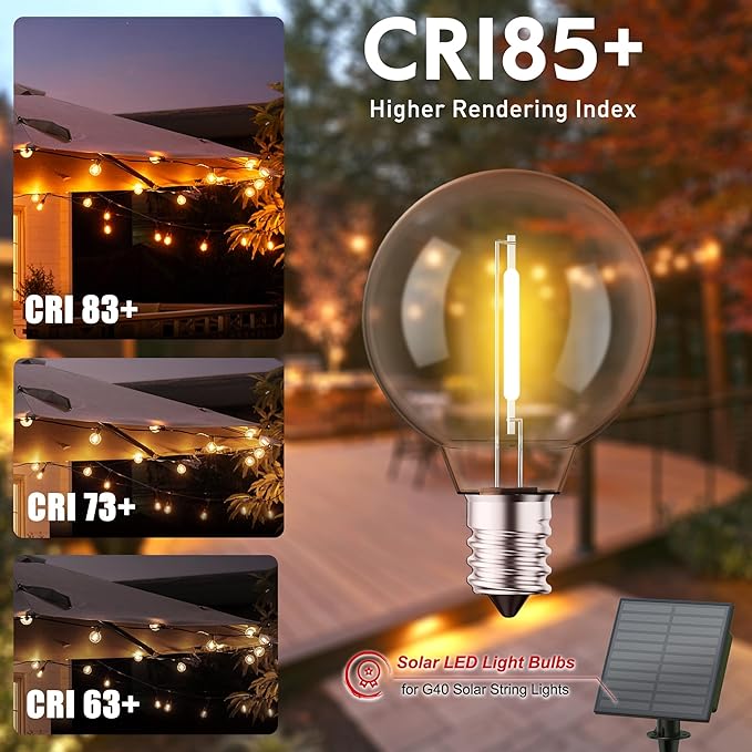 Brightown G40 Solar Replacement Bulbs 25 Pack, E12 Candelabra Screw Base, 3V 0.15W, 1.5 Inch Shatterproof Globe LED Bulbs for Solar Outdoor String Lights, 2700K Warm White, Dimmable