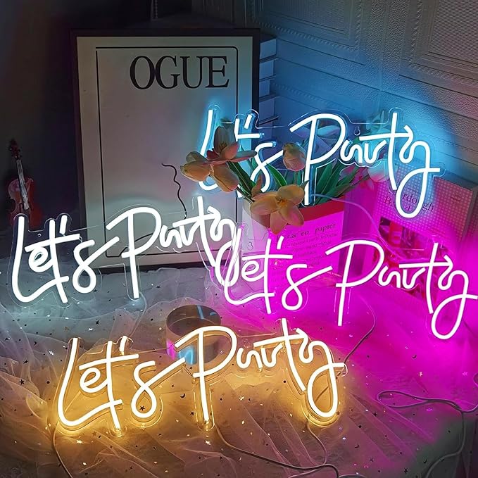 Let's Party Neon Sign, LED Neon Lights for Bedroom Wall Decor, Art Decorative Lights for Bachelorette Party, Engagement Party, Birthday Party, Living Room, Gamer Room Decor Aesthetic (White)