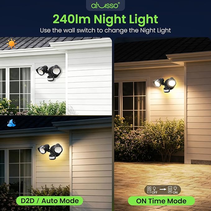 ALUSSO Motion Sensor Outdoor Lights , 30W 3500LM Flood Lights Outdoor 120V | Night Light 2400K/3000K/4000K/6500K 3 Modes (Dusk to Dawn/Auto/On Time), Waterproof Hardwired Security Light ETL Listed, 1PC