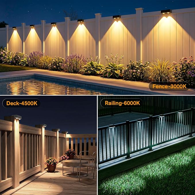 Bridika Solar Fence Lights Outdoor 8 Pack, Bright Solar Deck Lights with Lens, 3 Color Modes IP65 Waterproof Large Size Step Lights for Outside, Fence, Stair, Backyard, Patio, Wall