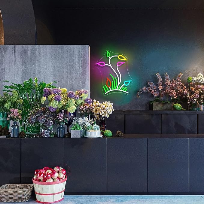 Flower Grasslands Neon Signs Tulips LED Neon Light for Wall Decor Flowers Shaped Light up Sign for Bedroom, Christmas Gift, Shop, Teen Room, lorists,Dormitory