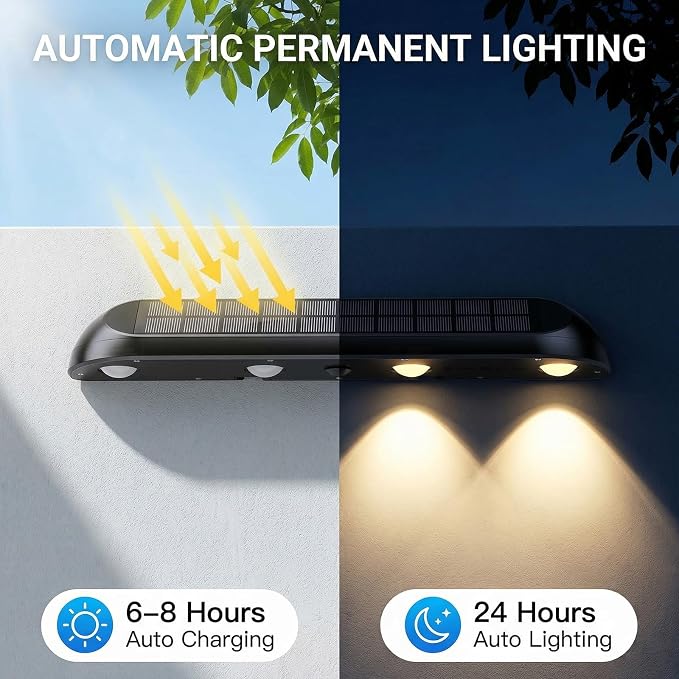 11.81inch Solar Fence Lights Outdoor Waterproof, 3-Mode (3000K/4000K/6000K),4 LED with Upgraded High-Efficiency Solar Panel & Wide Beam for Backyard/Patio/Deck/Step/Home Improvement(6 Pack)