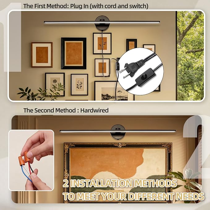 32" Plug in Bathroom Light Fixtures,Vanity Lights Bar,Picture Light | Modern Black,Non-Dimmable,3000K,with Switch,Long,Piano lamp,LED,Over Mirror,Wall Lights,for Bedroom/Art/Poster/Cabinet