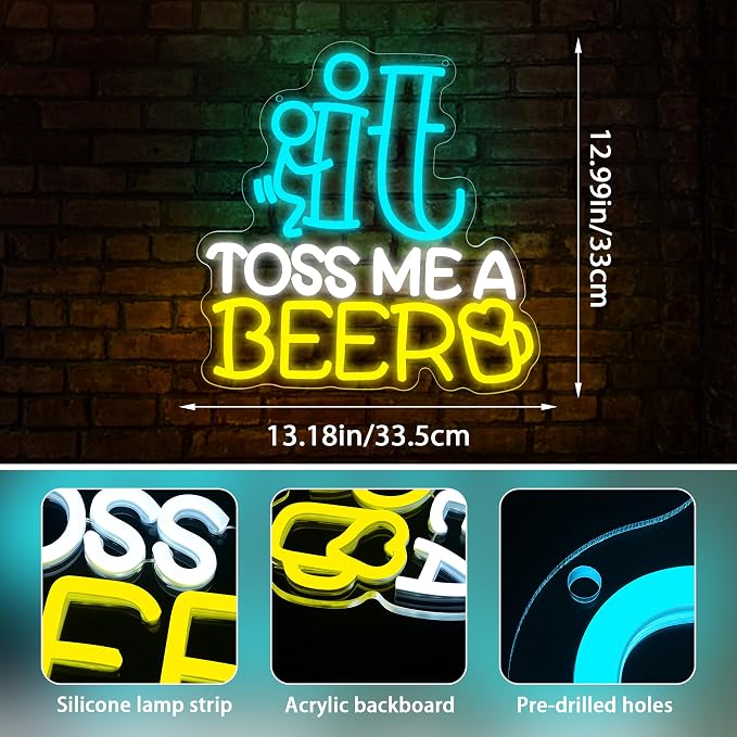 Beer Neon Sign for Wall Decor Beer Led Neon Bar Light for Man Cave | Dimmable LED Neon,Drinker Birthday Beer Gifts,Led 5V USB Powered,Bar,Pub,Bistro,Party Decor,Business Wall Art,13.3*14.1in