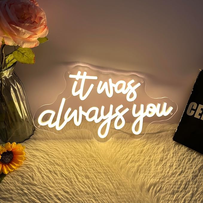 It's Always You Neon Sign Warm White Wedding Neon Signs USB Powered LED Signs for Bedroom Wall Decor Light up Signs for Festival Anniversary Valentane's Day Birthday
