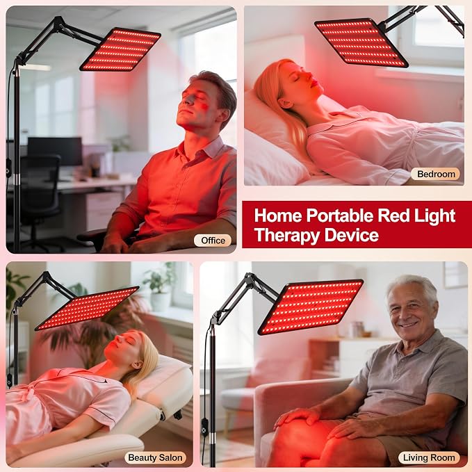 Morfone Red Light Therapy for Body Face Tri-Wavelength 660nm, 850nm, 940nm | LED Infrared Light Therapy Lamp Panel with Adjustable Stand Protective Glasses, Home Use, Gift for Women Girl, Black L