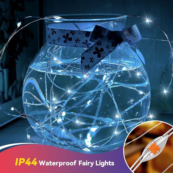 LitHome 6 Pack Cool White Fairy Lights Battery Operated, Each 20 FT 60 LED | Twinkle Lights Battery Operated 2 Modes, Waterproof Fairy String Light for Classroom Bedroom Indoor Christmas Wedding Decor