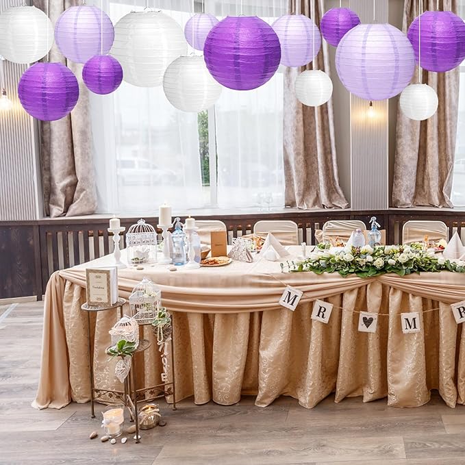 21 Pcs Purple Paper Lanterns Party Decorations, 4/6/8/10 Inch Round Chinese Hanging Paper Lanterns for Bachelorette Engagement, Wedding, Birthday, Graduation, Classroom Decorations