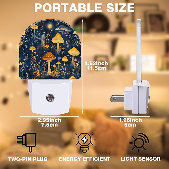 Night Lights Plug into Wall Mystical Mushroom Forest Night Light Dusk to Dawn Smart Sensor Decorative Round Led Lamp for Bedroom Kitchen Hallway Nightlight for Women Men
