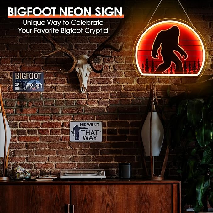 Bigfoot Neon Sign, Bright USB Powered Sasquatch Neon Lights Sign and Unique UV Printed Funny Big Foot Sasquatch Gifts for Men Cave Women Adults Kids Bigfoot Lovers Wall Art Decors