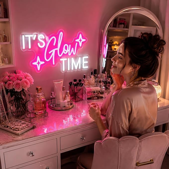 Neon Sign, Neon Signs for Wall Decor LED Signs Neon Light | It's Glow Time Neon Sign for Bedroom, Living Room, Business, Cafe, Bar, Party, Home Decor, Pink Decor, Gift, USB Powered