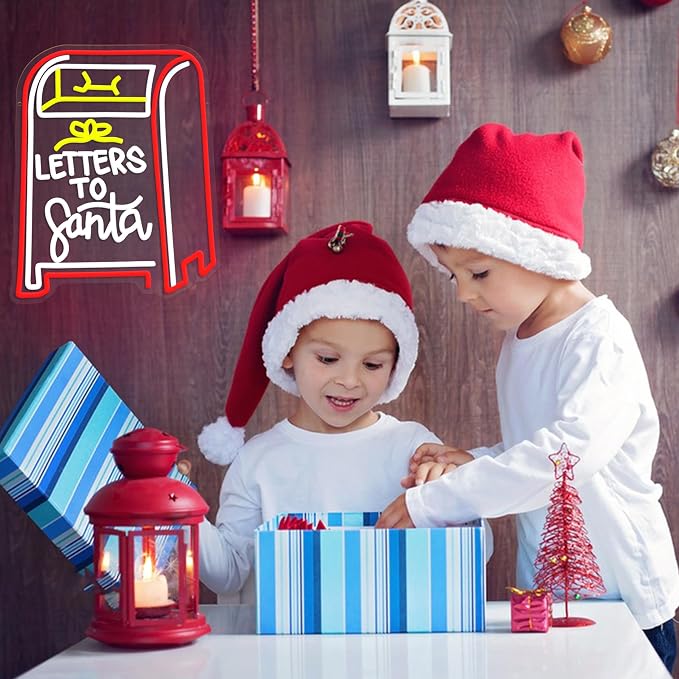 GNVETZLL Letters to Santa Neon Sign Christmas Letter Box Light up Sign Santa Neon Light Sign for Christmas Party Bedroom New Year Bar Wall Decorations(15.75 * 12.6In)