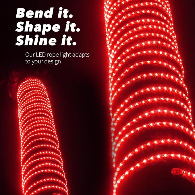 WYZworks 1656LEDs, 150ft LED Outside Rope Lights, Waterproof Permanent Outdoor ETL Certified Connectable Clear Tube, Christmas Palm Tree Holiday Decorative Landscape Patio Accent Lighting - Red