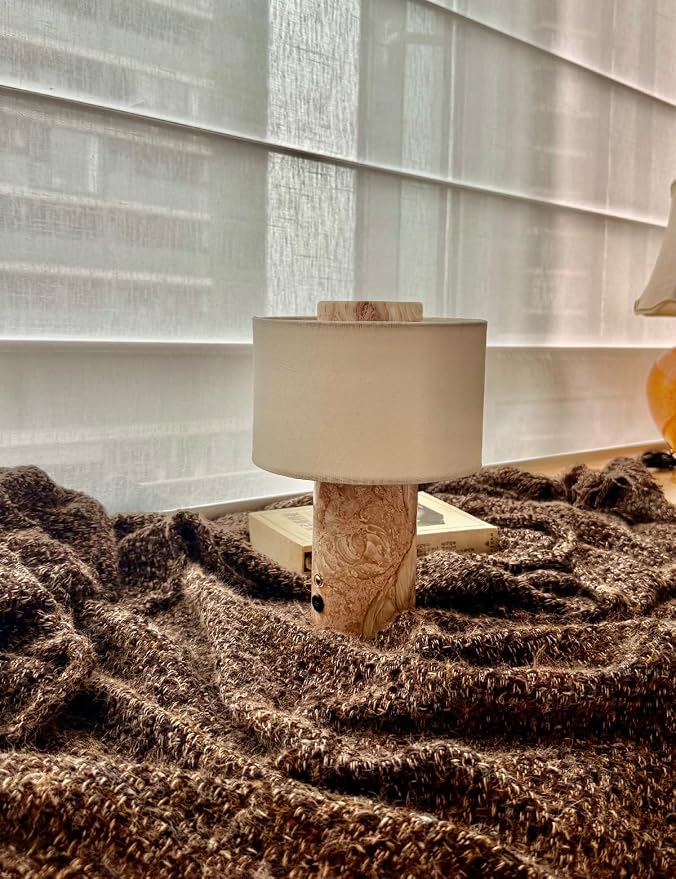 BSOD Pink Shell Marble Lamp Stone Lamps - Fossil Marble Table Bedside Cordless Luxury Cute Design Bedside Lamp for Home Decor, Bedroom, Living Room & Gifts (Rechargeable Pink Lumachella Lamp)