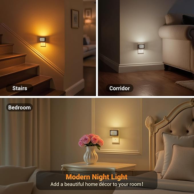 JandCase LED Night Lights Plug into Wall, 2 Pack Night Light with 3 Colors | 3000K-5000K-Amber, 3 Level Brightness Adjustable Plug in Night Light, Dusk to Dawn Nightligts for Adults Bedroom Bathroom