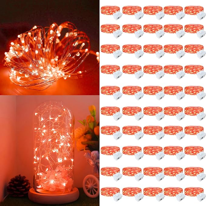50 Pack Fairy Lights Battery Operated, 7ft 20 LED 3 Modes Speed Twinkle Mini String Lights Waterproof Silver Wire Firefly Starry Lights for Mason Jars Wedding Party Christmas Decorations