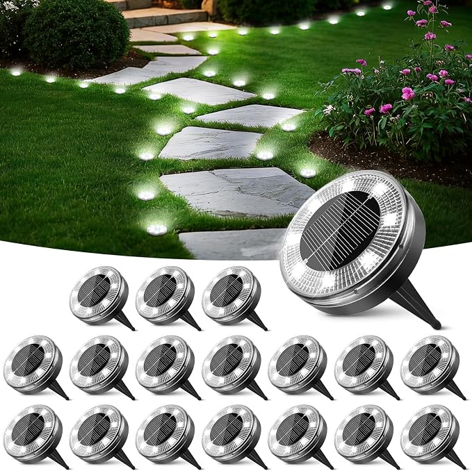 Mini Solar Ground Lights, 18 Pack Flat Solar Disc Lights Outdoor Waterproof, 2.3 Inch Small Solar Garden Lights Landscape Lighting for Outside Pathway Garden Yard Lawn Walkway,Cool White
