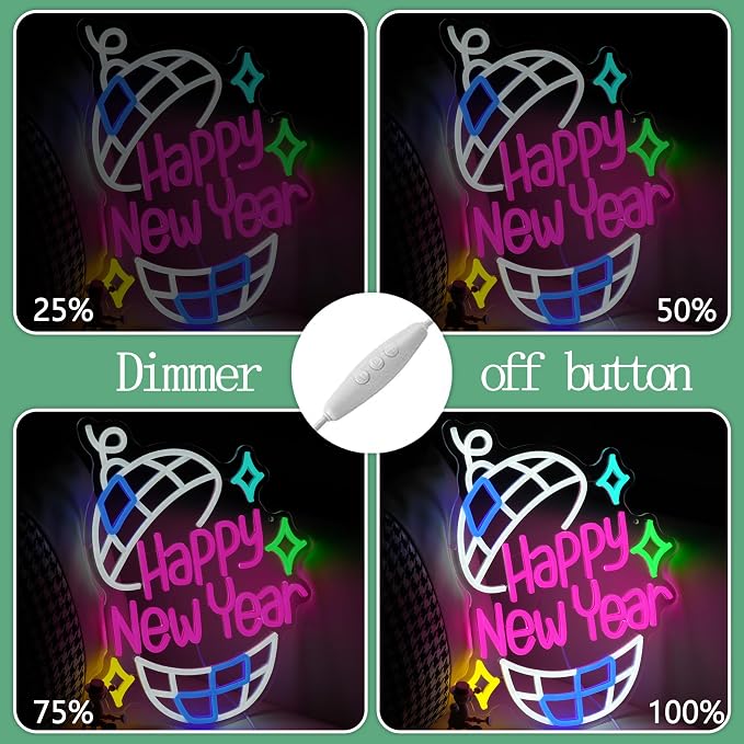 Happy New Year Neon Sign Led Party Light Sign for New Years Eve Decorations Dimmable USB Spring Festival Neon Light for Christmas Holiday Home Bar(16.5 * 12.6 In)