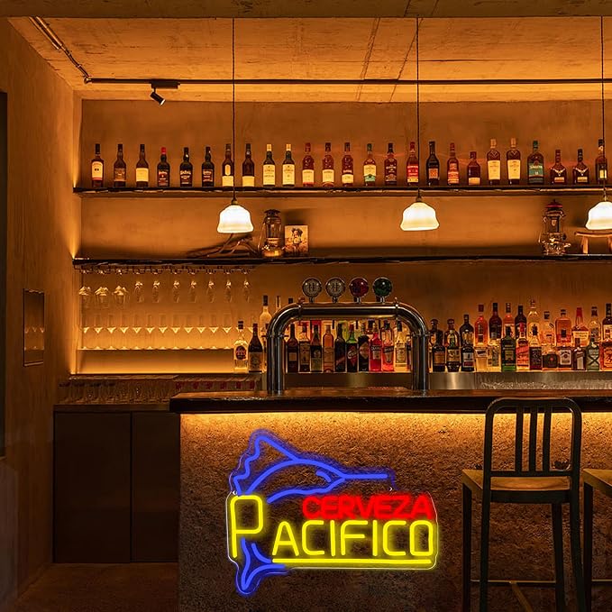 Pacific Beer Neon Signs for Wall Decor,Dimmable Mexican Beer Led Neon Light, USB Powered Business Signs for Man Cave Bar Pub Restaurant Party Christmas Birthday Gifts(16.1 * 12.5in)