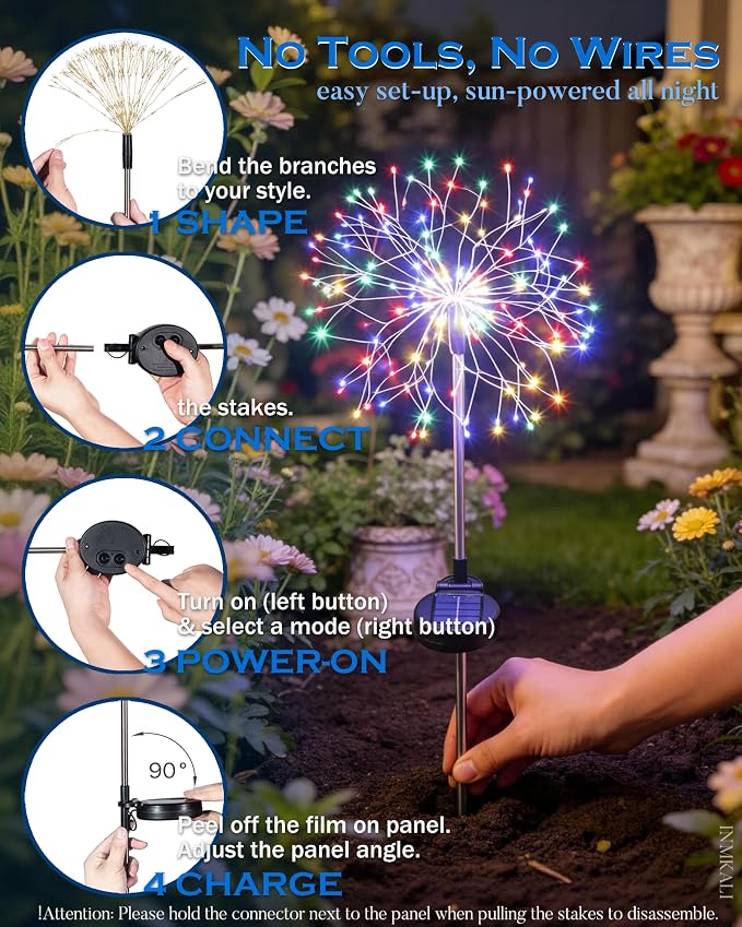 Solar Garden Lights Outdoor Yard Decorations, 2 Pack 150Leds Pathway Lights Stake, Fairy Firework Light for Garden, Patio, Pathway, Flowerbed Multicolor