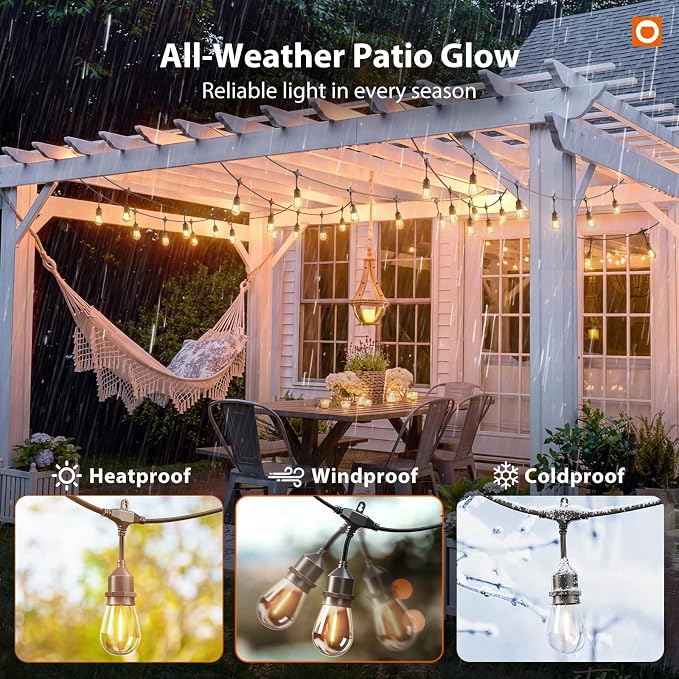 addlon 100FT Outdoor String Lights with Remote Dimmable Waterproof Patio | Warm White Edison Bulbs, Heavy Duty Shatterproof Hanging Strand for Outside Backyard Porch Garden Bistro Pergola Party