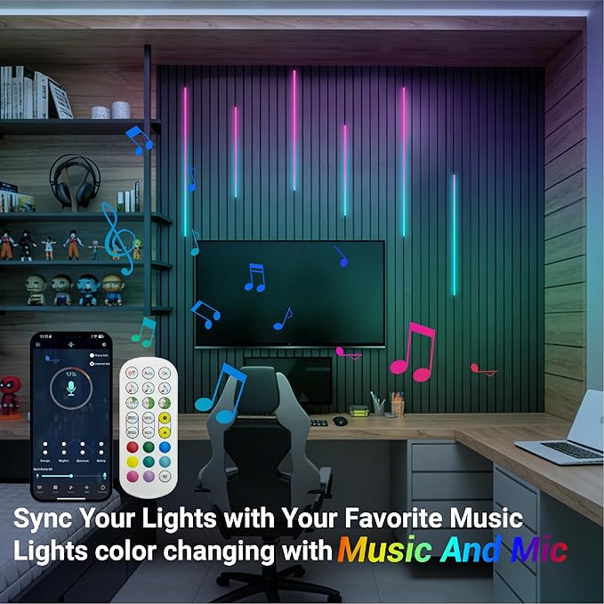 HAMRVL Black RGB Smart IC Recessed Lighting Kit - 6pcs Wall Panel Lights for Acoustic Panels, APP/Remote Control, Music Sync, Chasing Effects, Slat Wall Lights for Wood Wall Panel (2*24+2*32+2*40 in)