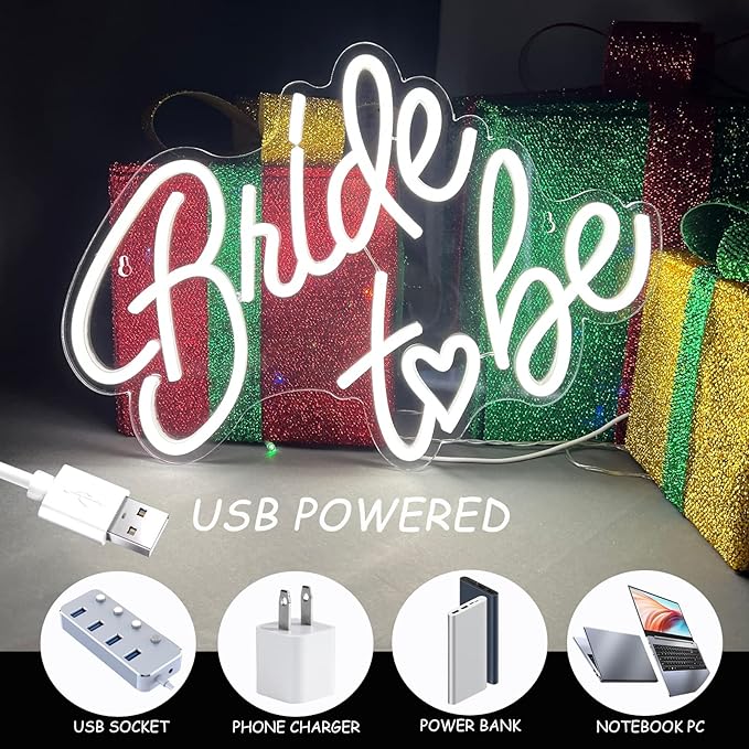 Bride to be Neon Sign, 16.5 x 11.6 Inch White LED Neon Signs USB Wedding Neon Light Up Signs for Bridal Shower Bachelorette Engagement Party Backdrop with 15 Pcs Balloon