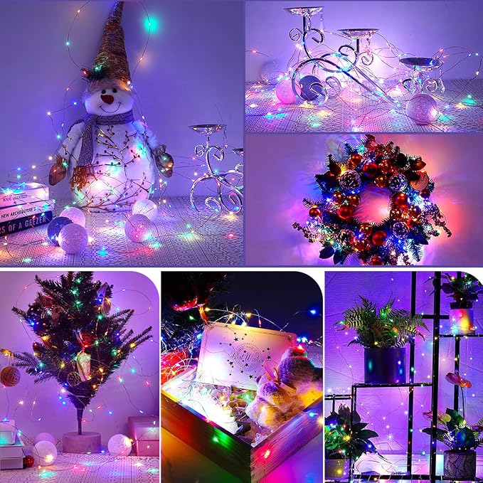 4 Pack Fairy Lights Battery Operated with Remote, Each 39Ft 120LED Battery Powered String Lights with Timer, 8 Modes Waterproof Twinkle Christmas Lights for Bedroom Party Indoor Mason, Multicolor